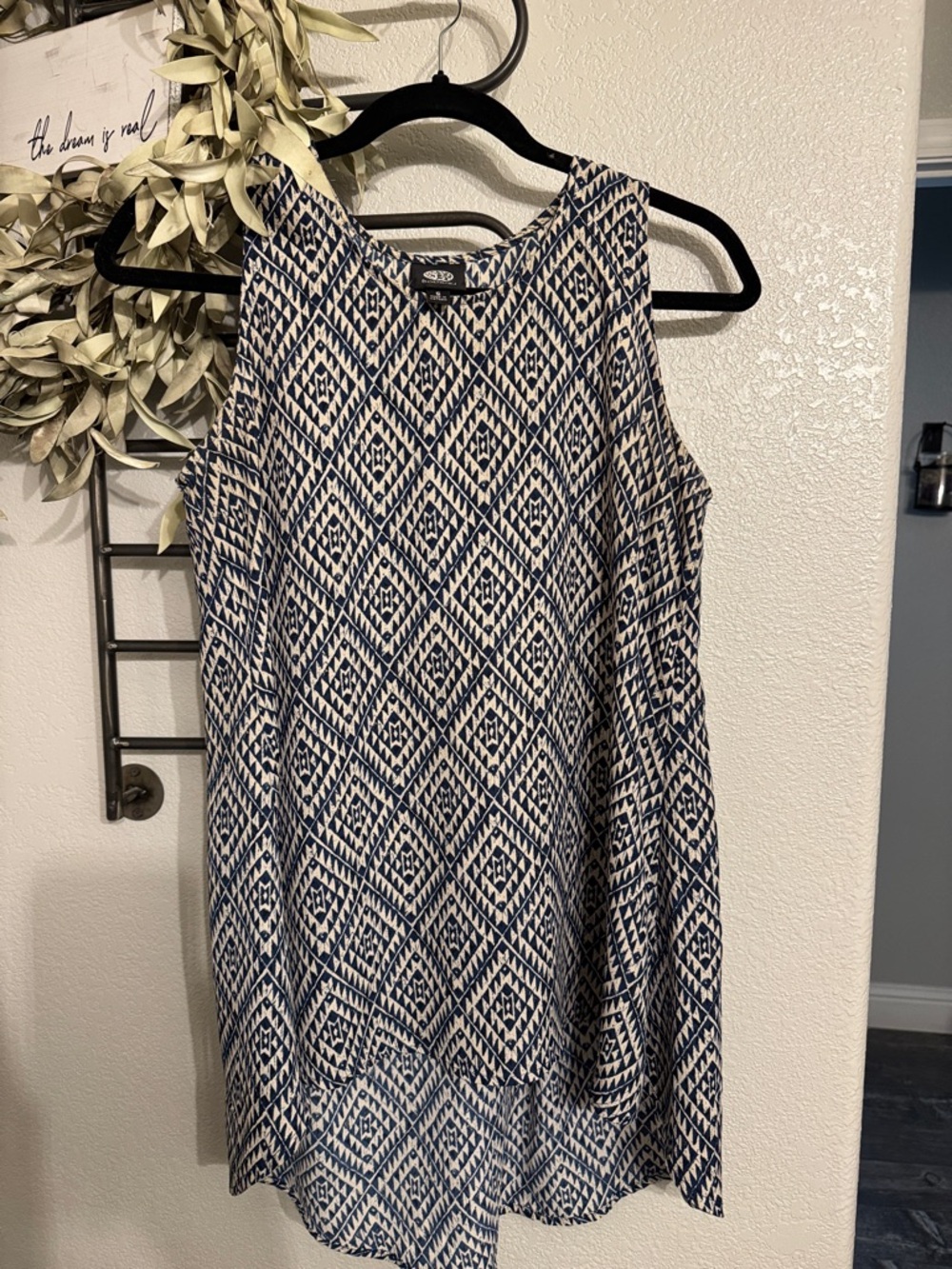 Bonsai Navy and White Geometric Sleeveless Shift Top